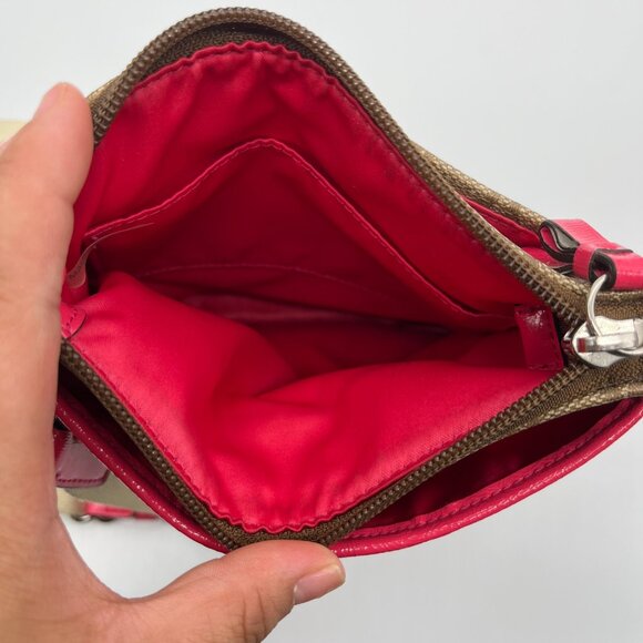 Coach Brown Coated Canvas Signature Pink Stripe Swingpack Bag - Picture 10 of 13